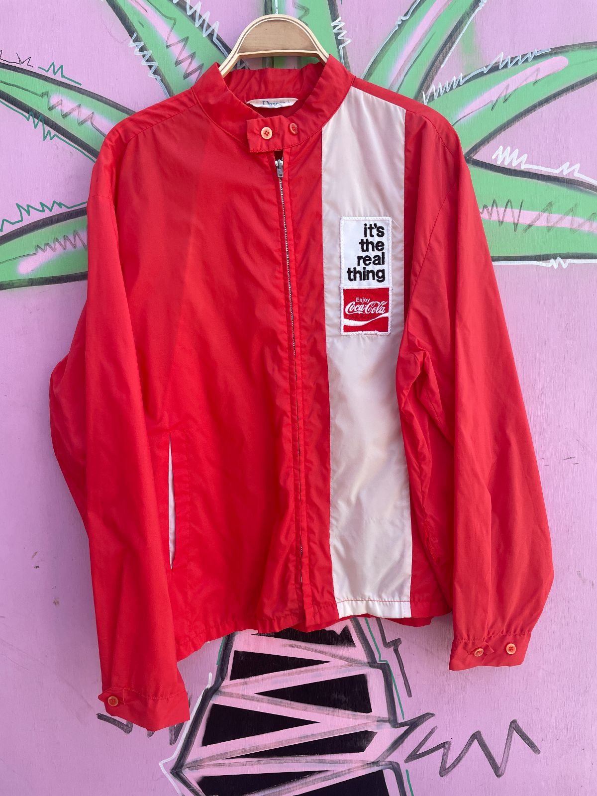 RONNER 1970S COCA-COLA IT'S THE REAL THING ZIP-UP CAFE RACER WINDBREAKER in RED, WHITE
