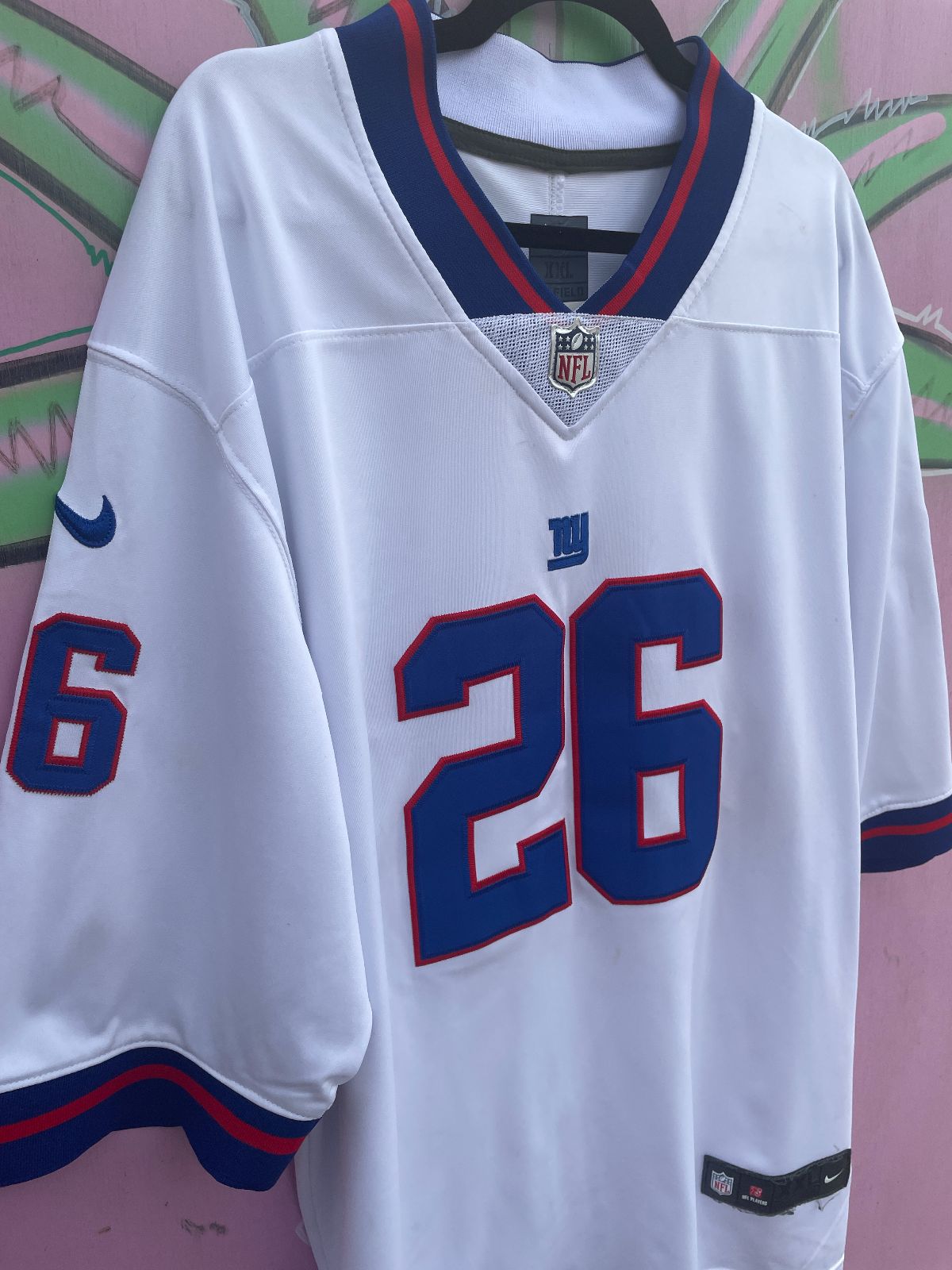 NFL PLAYERS AS-IS NFL NEW YORK GIANTS #26 BARKLEY EMBROIDERED FOOTBALL JERSEY in WHITE