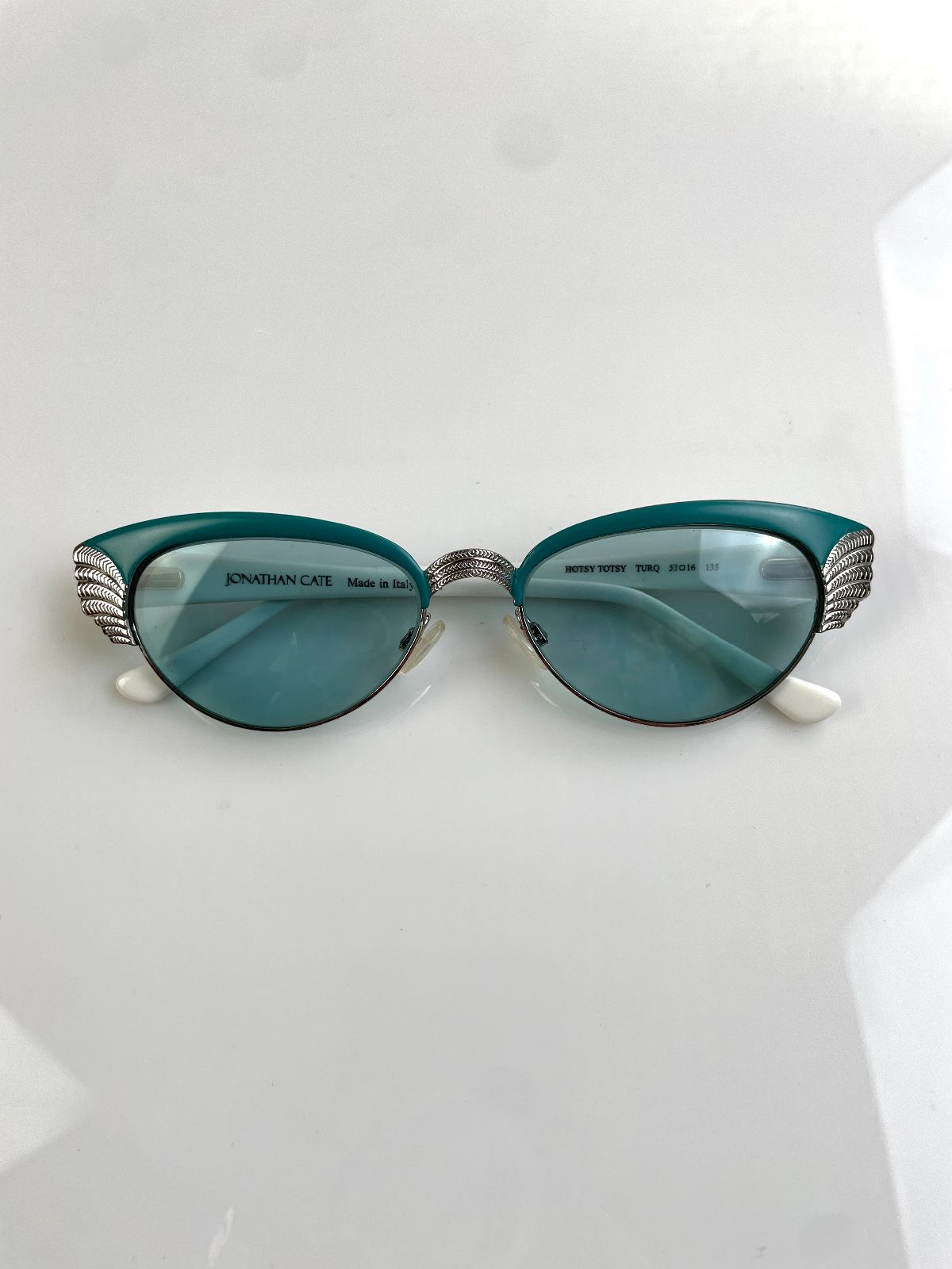 JONATHAN CATE MADE IN ITALY 1950S STYLE ORNATE FRAME CAT EYE - HOTSIE TOTSIE in SILVER, BLUE