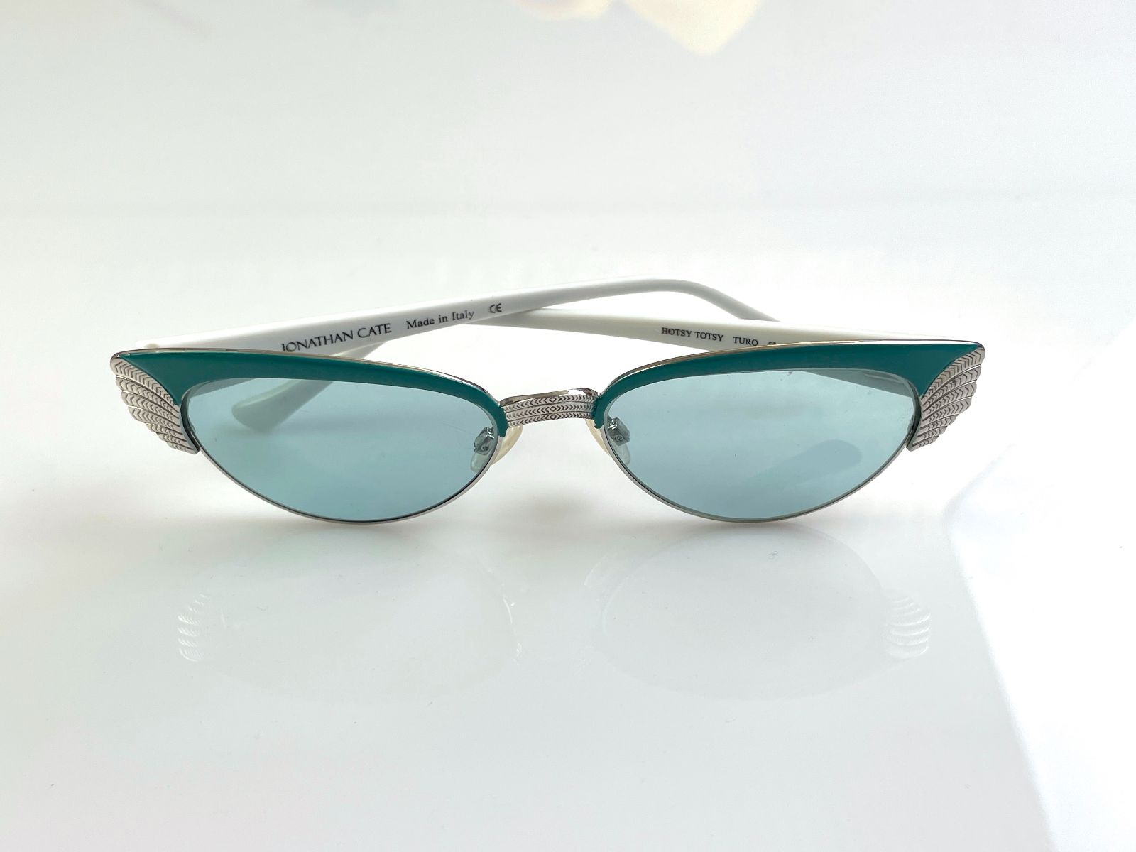 JONATHAN CATE MADE IN ITALY 1950S STYLE ORNATE FRAME CAT EYE - HOTSIE TOTSIE in SILVER, BLUE