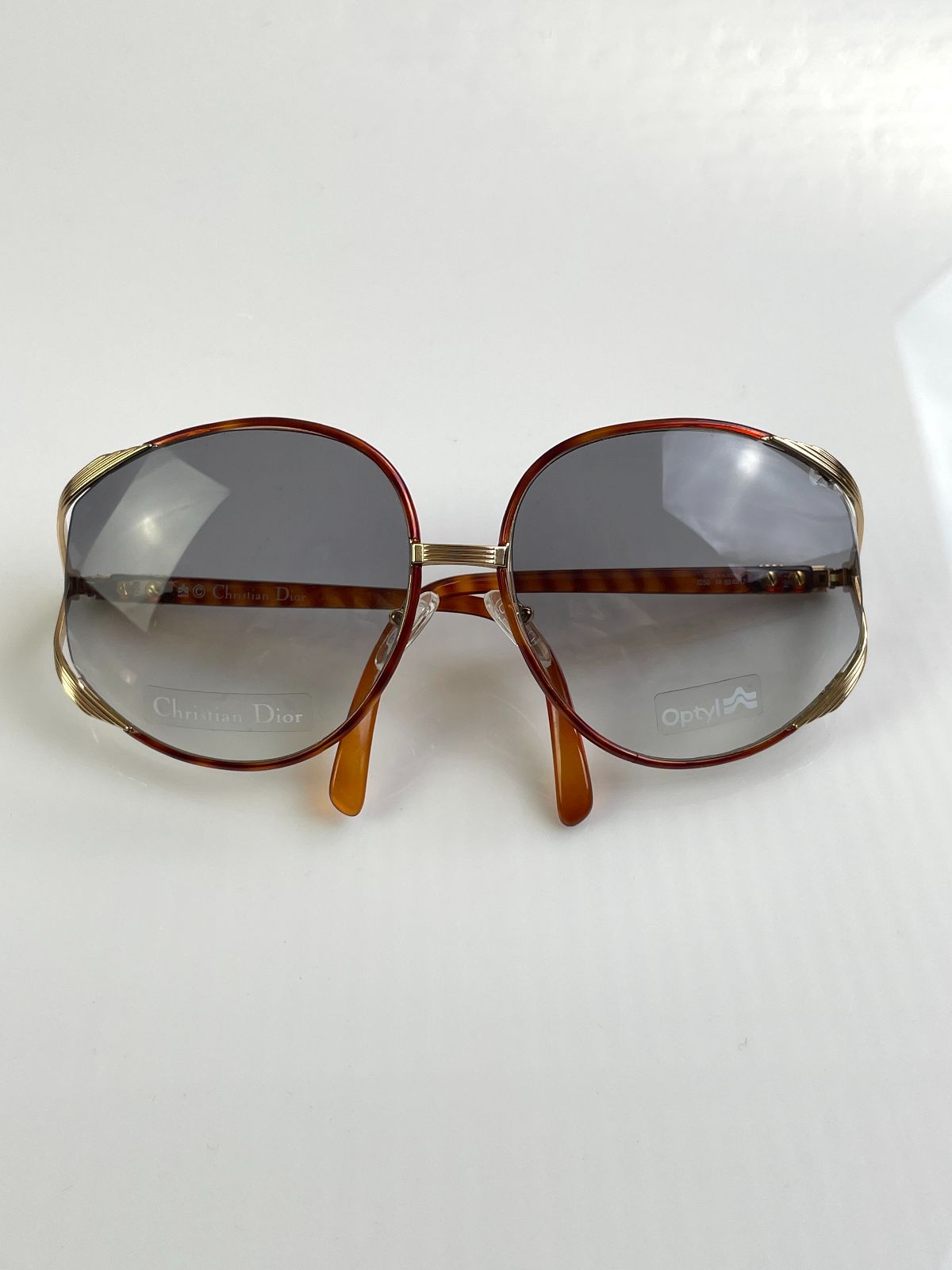 CHRISTIAN DIOR *AS-IS* 1970S DEADSTOCK DIOR GOLD BUTTERFLY FRAME SUNGLASSES in GOLD, AMBER