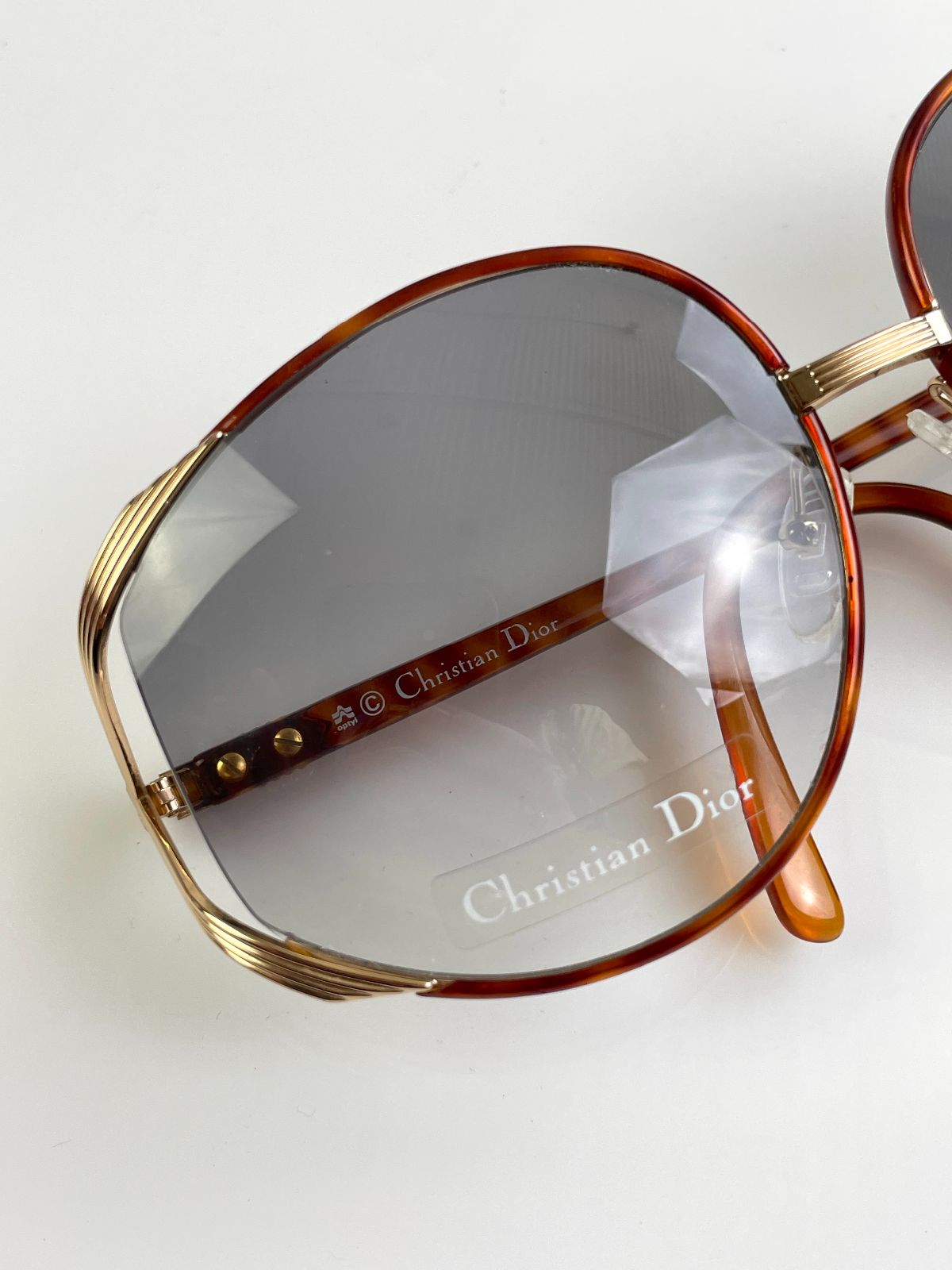CHRISTIAN DIOR *AS-IS* 1970S DEADSTOCK DIOR GOLD BUTTERFLY FRAME SUNGLASSES in GOLD, AMBER