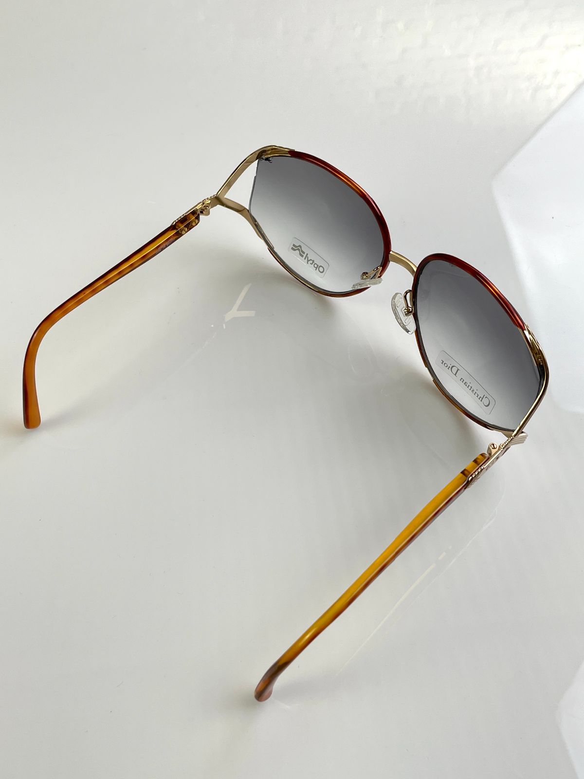 CHRISTIAN DIOR *AS-IS* 1970S DEADSTOCK DIOR GOLD BUTTERFLY FRAME SUNGLASSES in GOLD, AMBER