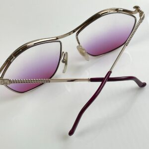 CHRISTIAN LACROIX 1980S REVERSE GRADIENT MUSTACHE TOP BROW WIRE FRAME SUNGLASSES in SILVER, PINK