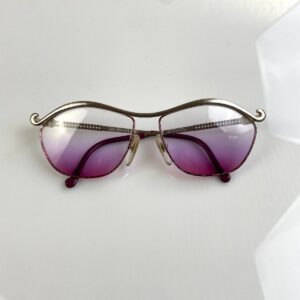 CHRISTIAN LACROIX 1980S REVERSE GRADIENT MUSTACHE TOP BROW WIRE FRAME SUNGLASSES in SILVER, PINK