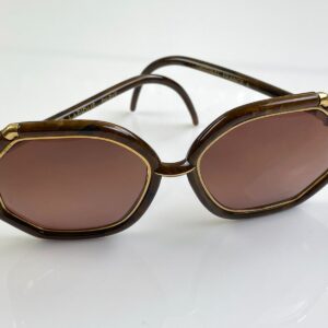 TED LAPIDUS CLASSIC! 1970S MADE IN FRANCE OCTAGONAL WOOD GRAIN BAMBOO STYLE SUNGLASSES in BROWN, GOLD
