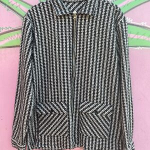 COOL WOVEN TEXTILE ZIP-UP JACKET in BLACK, WHITE