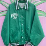 RETRO REGIS RAMBLERS FIGHTING IRISH GRAPHIC SATIN BUTTON UP JACKET
