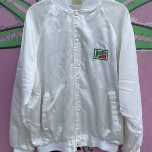 AUBRUN EMBROIDERED MOUNTAIN DEW SATIN BUTTON UP SPORTS JACKET in WHITE