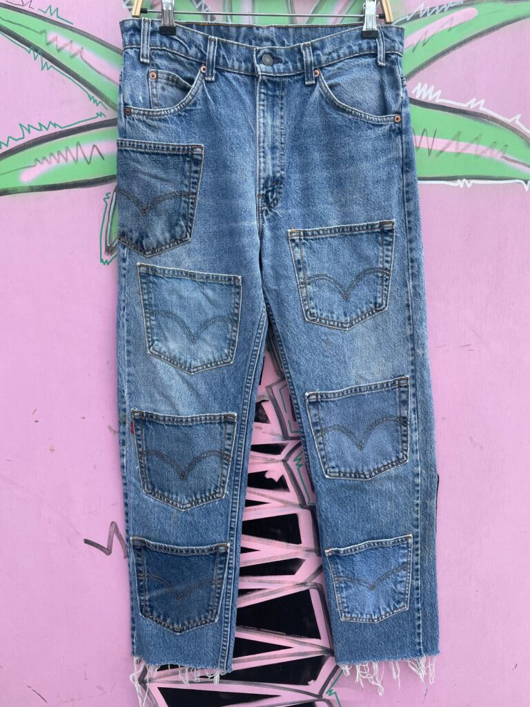 ONE OF A KIND! REPURPOSED LEVIS ORANGE TAB DENIM JEANS + 11 POCKETS