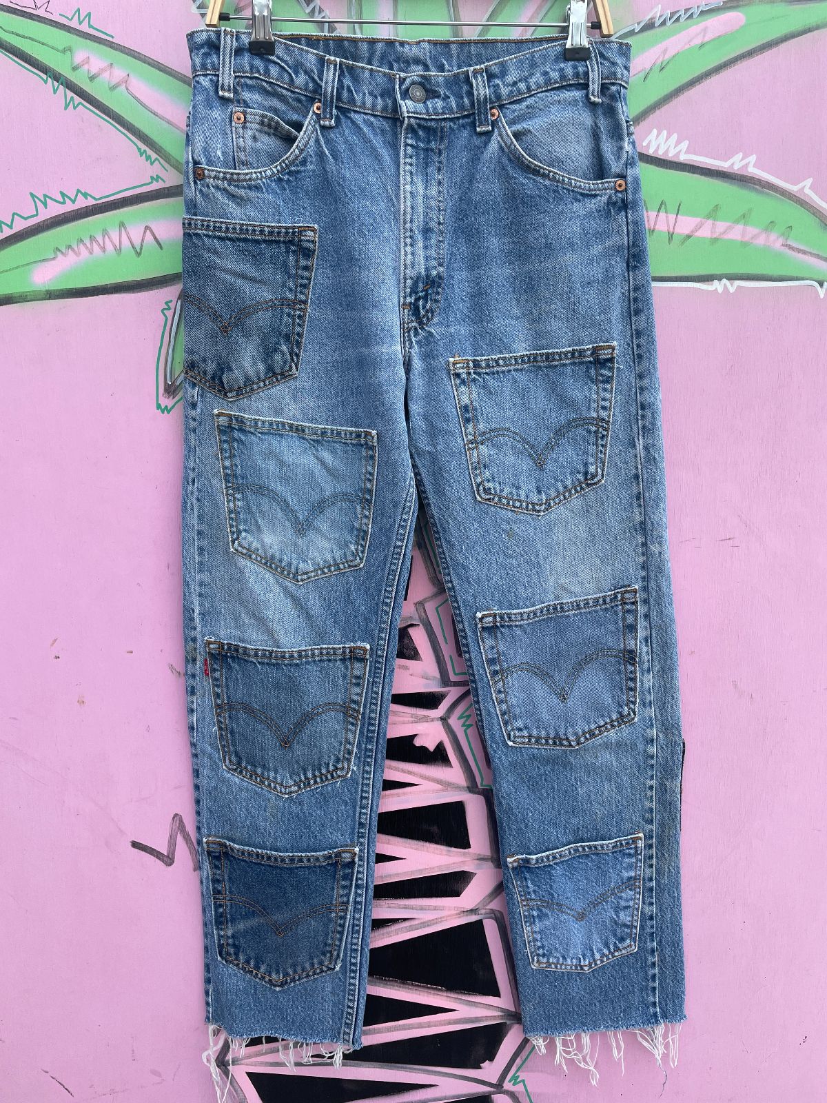 LEVIS ONE OF A KIND! REPURPOSED LEVIS ORANGE TAB DENIM JEANS + 11 POCKETS in BLUE