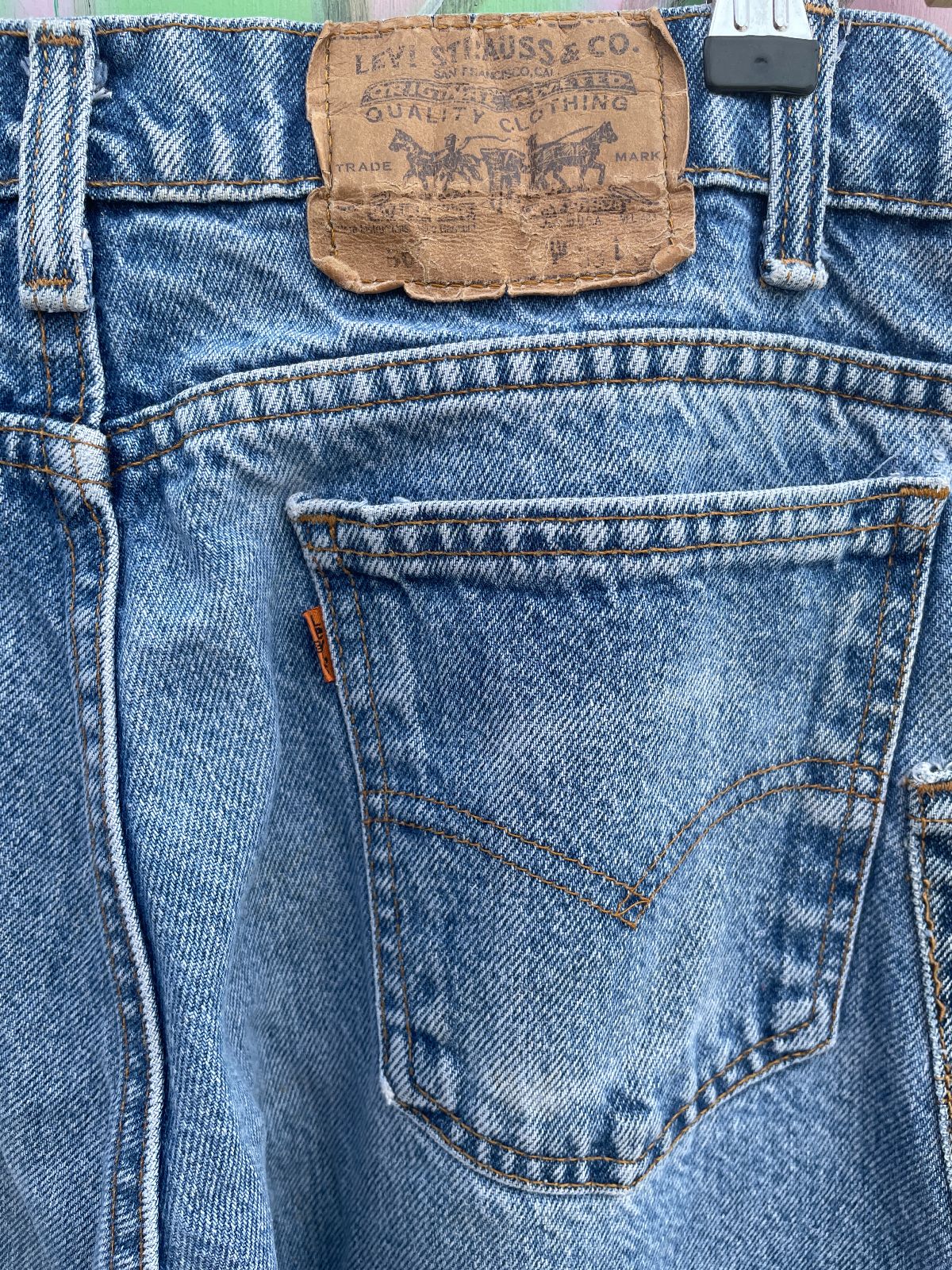 LEVIS ONE OF A KIND! REPURPOSED LEVIS ORANGE TAB DENIM JEANS + 11 POCKETS in BLUE