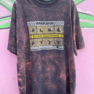 BOSS BLEACH SPLATTERED BOSS URBAN EXPEDITION BREAKDANCING GRAPHIC SINGLE STITCH T-SHIRT in BLACK, PINK