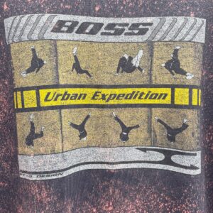 BOSS BLEACH SPLATTERED BOSS URBAN EXPEDITION BREAKDANCING GRAPHIC SINGLE STITCH T-SHIRT in BLACK, PINK
