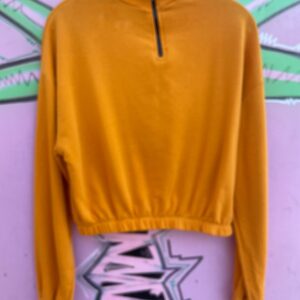 CREP CROPPED QUARTER ZIP FRENCH TERRY SWEATSHIRT in ORANGE