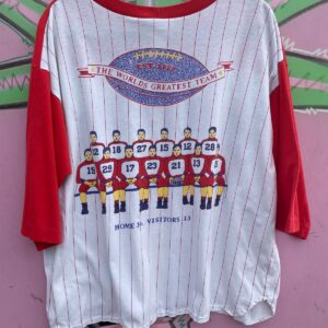 NIGHT GEAR 1980S CHAMPIONS 18 IVY LEAGUE FOOTBALL TEAM PRINSTRIPE JERSEY T-SHIRT in RED, WHITE, BLUE