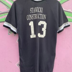 DBLA MADE IN U.S.A. CHICAGO WHITE SOX LOGO V NECK RINGER TEE, STAWICKI CONSTRUCTION #13 in BLACK, GREY