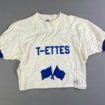 COOL! 1970S EMBROIDERED, CROPPED & UPCYCLED RINGER SPORTS PRACTICE JERSEYS – T-ETTES DBL FLAG #93 JOHANNA