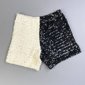 *AS-IS* AMAZING! CUSTOM HALF BLACK HALF WHITE SEQUIN STRETCHY KNIT SHORTS in BLACK, WHITE