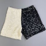 *AS-IS* AMAZING! CUSTOM HALF BLACK HALF WHITE SEQUIN STRETCHY KNIT SHORTS