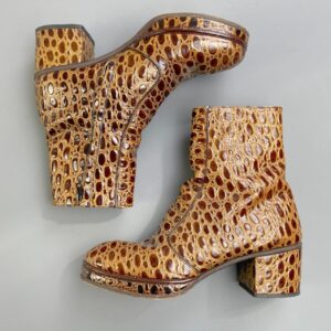 VERDE INSANE!!! MADE IN BRAZIL CROC EMBOSSED PATENT LEATHER ANKLE BOOTS CHUNKY PLATFORM HEEL in BROWN, BLACK