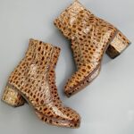 INSANE!!! MADE IN BRAZIL CROC EMBOSSED PATENT LEATHER ANKLE BOOTS CHUNKY PLATFORM HEEL