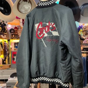 HARTWELL SPORTS *AS-IS* RAD! CAROLS RACING CHECKERED COLLAR & CUFFS EMBRDOIERED BOMBER JACKET - in GREY