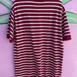 NAUTICA 1990S MADE IN CANADA 100% COTTON HORIZONTAL STRIPED POLO SHIRT EMBROIDERED LOGO in RED, WHITE