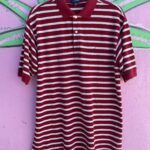 1990S MADE IN CANADA 100% COTTON HORIZONTAL STRIPED POLO SHIRT EMBROIDERED LOGO