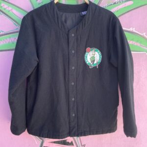 PUFFED BOSTON CELTICS BUTTON UP BASEBALL JERSEY STYLE JACKET in BLACK