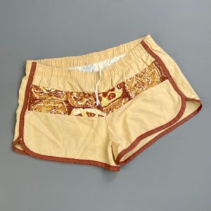 SEA ISLAND 1960S-70S RUNNING SHORTS, HAWAIIAN BARKCLOTH PANEL in TAN, RUST