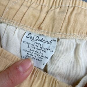 SEA ISLAND 1960S-70S RUNNING SHORTS, HAWAIIAN BARKCLOTH PANEL in TAN, RUST