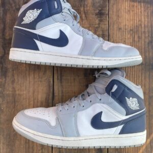 NIKE NIKE AIR JORDAN 1S WHITE / WOLF GREY-NAVY BASKETBALL SNEAKERS DQ8426-104 in WHITE, GRAY, BLUE