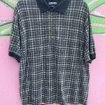 CLASSIC! 100% COTTON TARTAN PLAID CONTRAST COLLAR QUARTER BUTTON SHORT SLEEVE POLO SHIRT