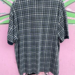 STRUCTURE CLASSIC! 100% COTTON TARTAN PLAID CONTRAST COLLAR QUARTER BUTTON SHORT SLEEVE POLO SHIRT in GREEN, NAVY