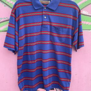 CHANDLER 1990S BLUE STRIPED POLO SHIRT in BLUE, RED