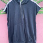UNIQUE! PULLOVER SLEEVELESS HOODED JERSEY TOP, TRIPLE SIDE STRIPES