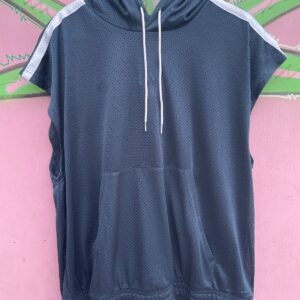 ADIDAS UNIQUE! PULLOVER SLEEVELESS HOODED JERSEY TOP, TRIPLE SIDE STRIPES in BLUE, WHITE