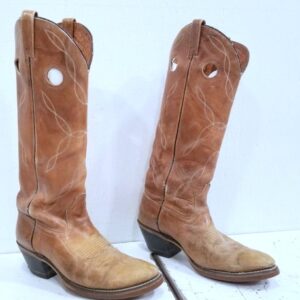 ACME VINTAGE ACME 8.5D BROWN WESTERN STACKED HEEL COWBOY BOOTS in TAN