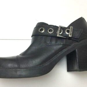HARLEY DAVIDSON CUTE!! 1990S CHUNKY SQUARE TOE EYELET STRAP BUCKLED BOOTIES- MADE IN BRAZIL in BLACK