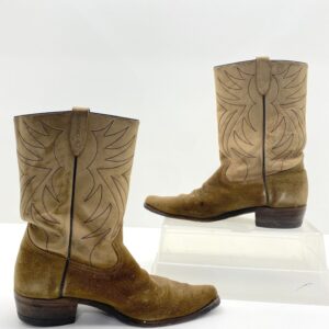 SHORT 2-TONE SUEDE TEXAS COWBOY BOOTS in TAN, BROWN