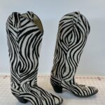WHOA!!!! UNREAL!!! SUPER TALL ZEBRA PONY HAIR COWBOY BOOTS, SIZE W8 / M6