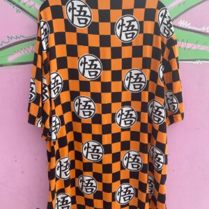 COOL! CHECKERED DRAGON BALL Z SHORT SLEEVE BUTTON DOWN SHIRT in ORANGE, BLACK