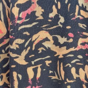 SUNSET HIGHWAY 1990S FUNKY PRINT RAYON SHORT SLEEVE BUTTON DOWN SHIRT in BLACK, ORANGE