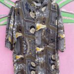 100% SILK FUNKY ABSTRACT PRINT SHORT SLEEVE BUTTON DOWN SHIRT