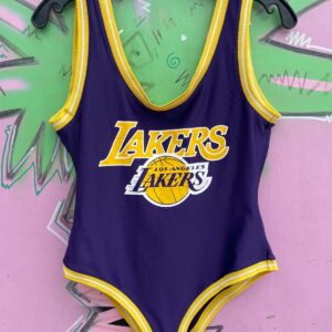 NBA CUTE! LOS ANGELES LAKERS FRONT PRINT ONE PIECE BATHING SUIT in PURPLE, YELLOW