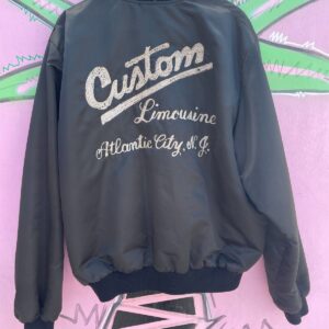 BIRDIE CUSTOM LIMOUSINE CHAINSTITCHED SATIN BOMBER JACKET ATLANTIC CITY in BLACK