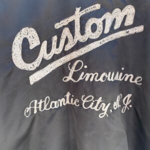BIRDIE CUSTOM LIMOUSINE CHAINSTITCHED SATIN BOMBER JACKET ATLANTIC CITY in BLACK