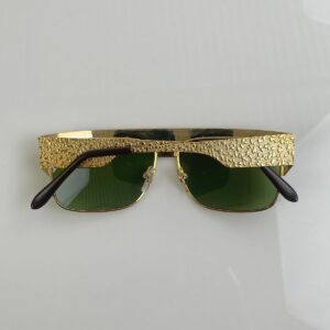 DAYYYUM! 1980S DEADSTOCK GOLD NUGGET HEAVY HAMMER SUNGLASSES, CUSTOM APPLE GREEN GRADIENT LENSE in GOLD, GREEN