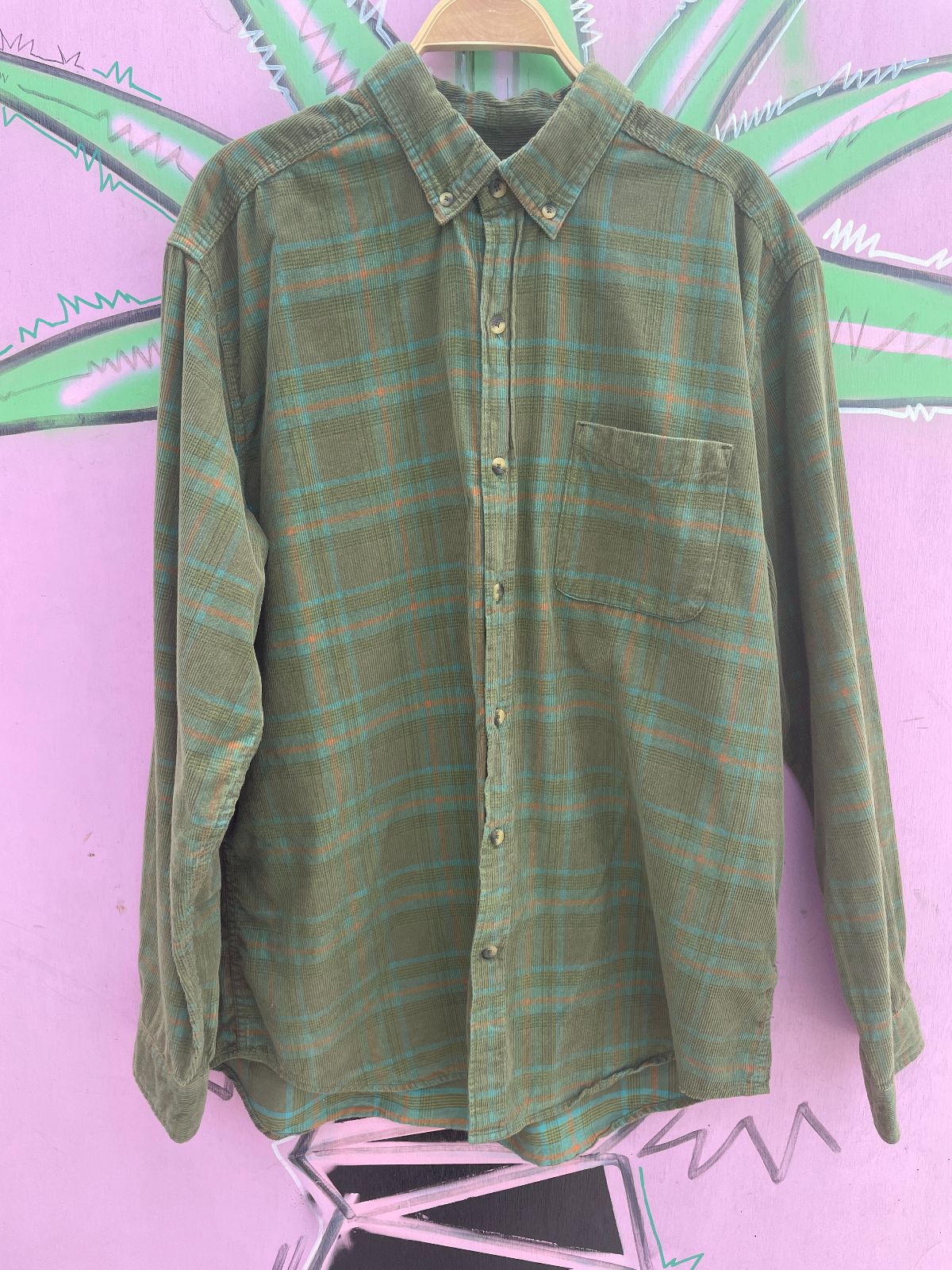 TERRITORY AHEAD NICE! GRID PLAID CORDUROY SHIRT in GREEN, BLUE